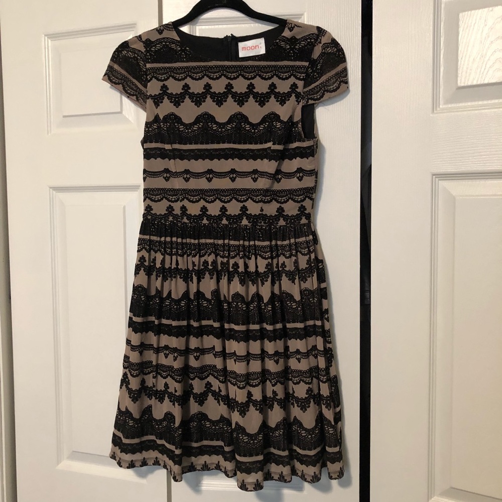 Black velvet and tan dress